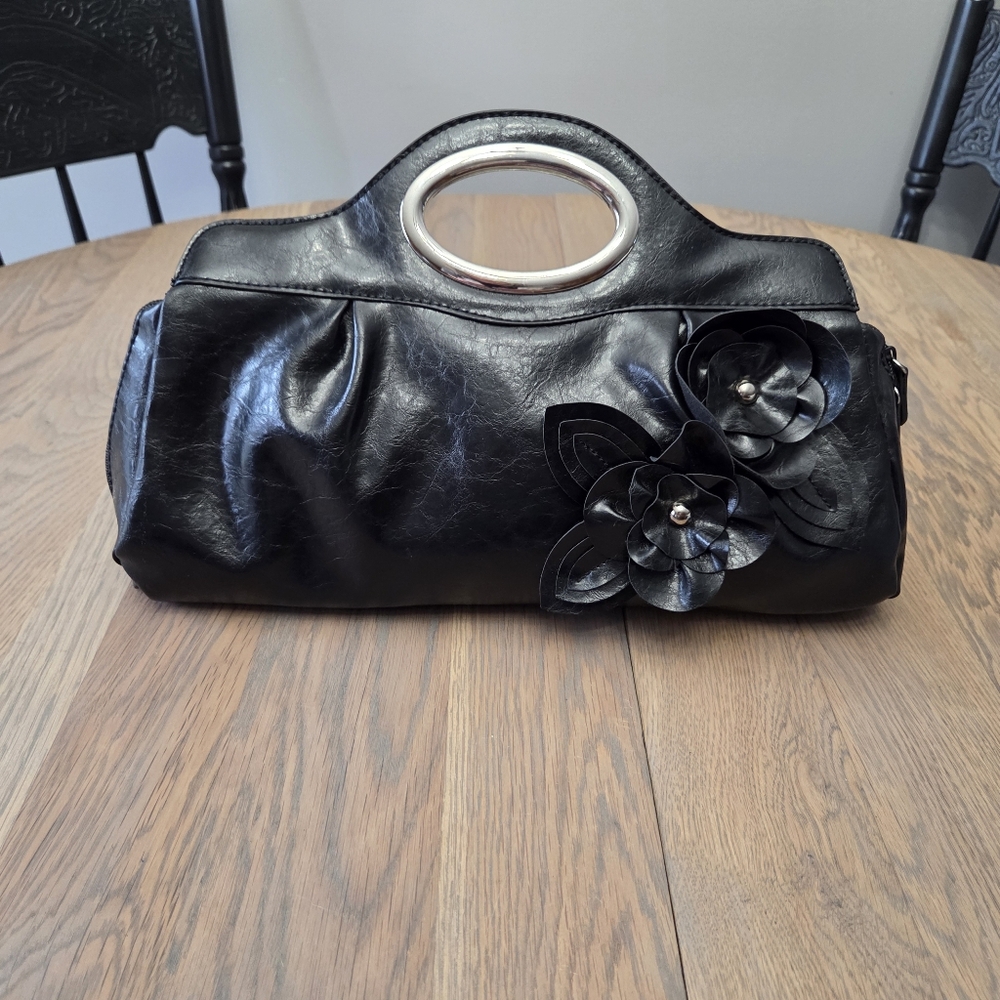 Nicole by Nicole Miller Black Clutch with Floral Embellishment